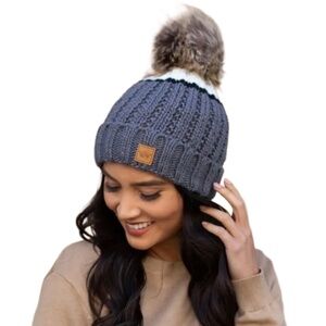Panache Grey and cream color block with black stripe fleece lined Beanie (11)